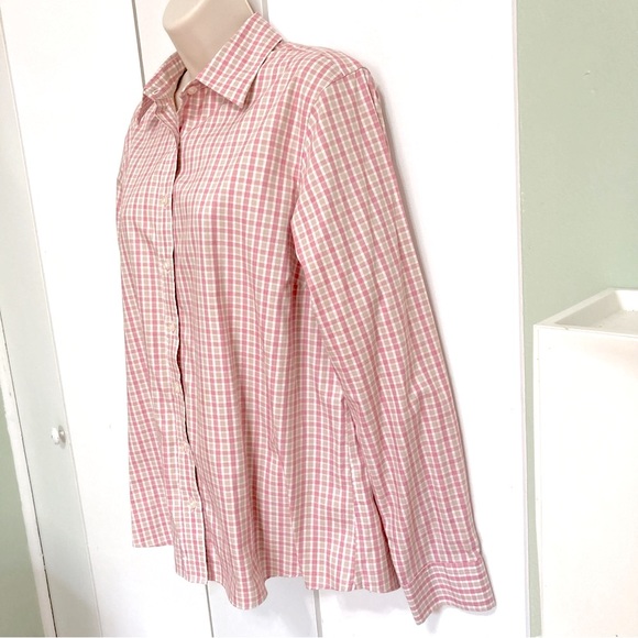 LANDS END Checkered Button Down Pink No Iron Shirt Blouse Womens Size 16 - Picture 3 of 14